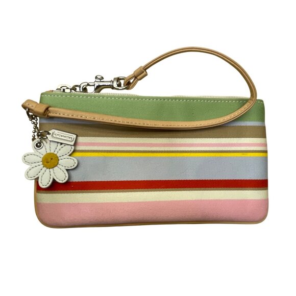 Coach Women’s Multicolor Canvas & Leather Striped With Daisy Charm Tote Bag Sz M - Picture 13 of 15